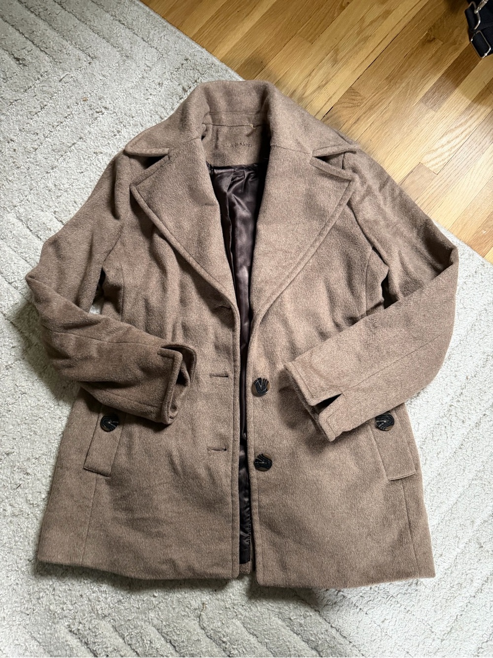 Calvin Klein Brown Wool Blend Pea Coat